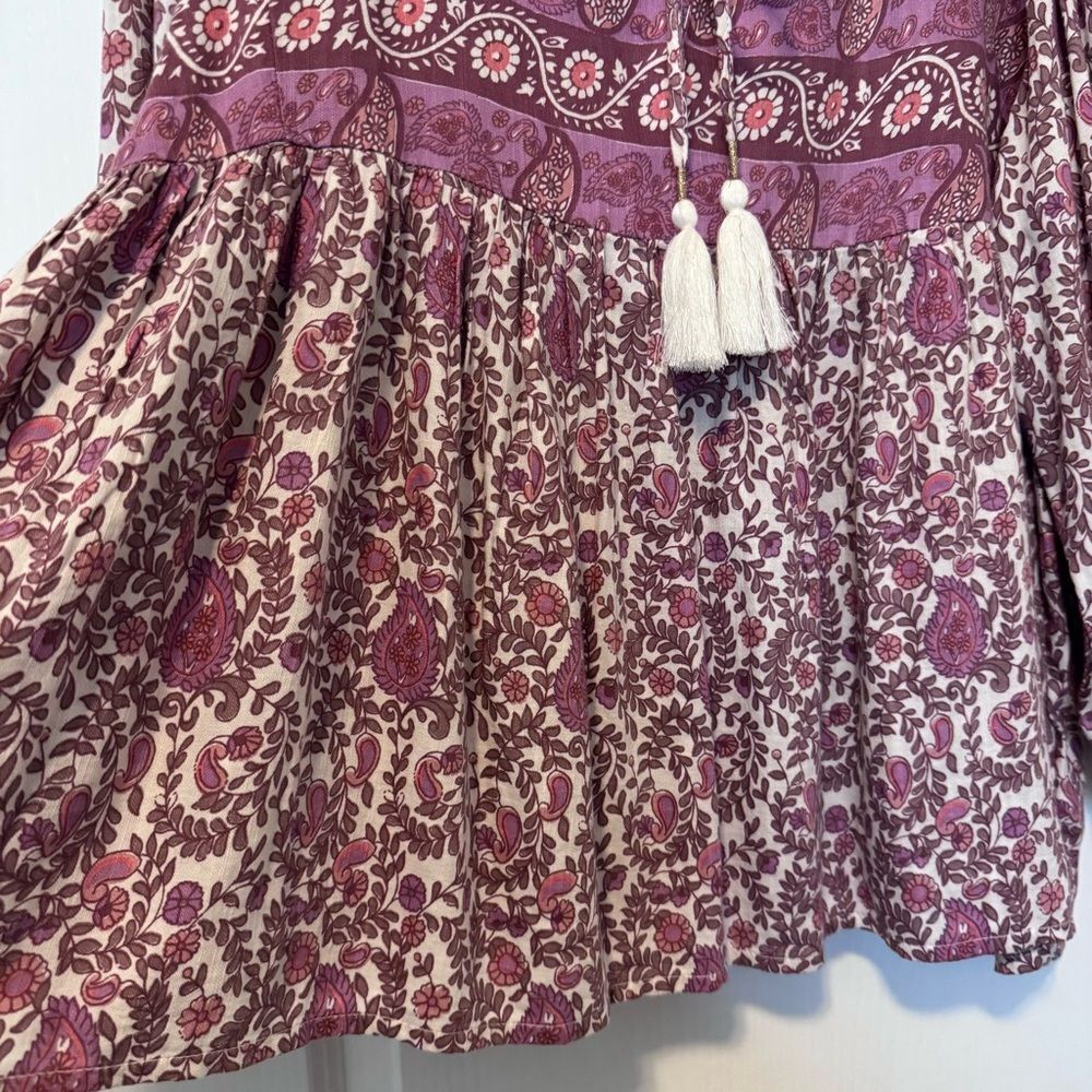 Lucky Brand Pink Multi Print Mix Boho Peasant Style Blouse Women’s Size Large - Picture 7 of 13